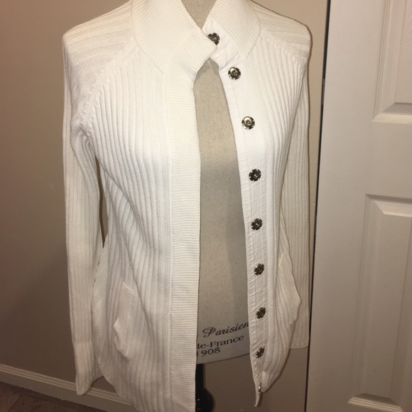 Moda International White Ribbed Sweater Jacket - Picture 1 of 3