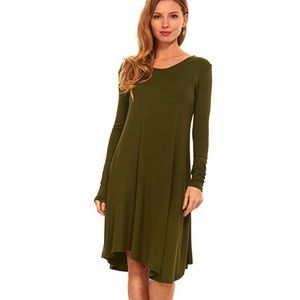 Olive green long sleeve tee shirt dress