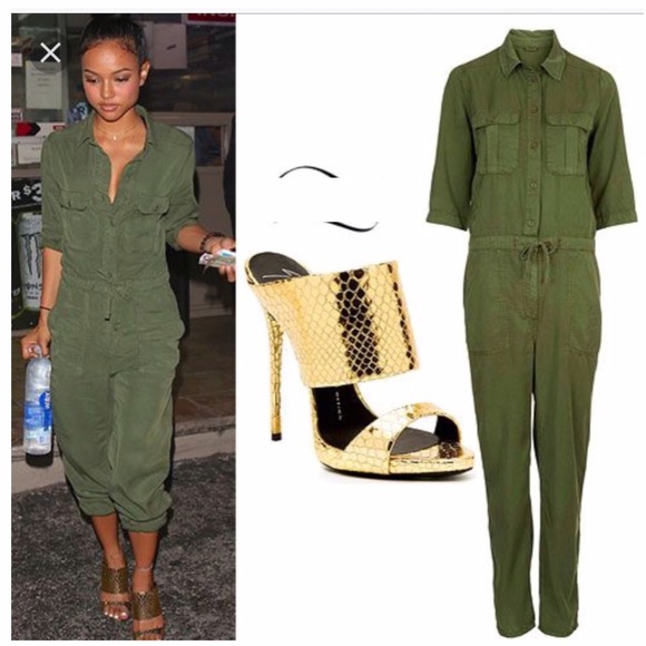 Ladies Olive Green Long Sleeve Romper M 