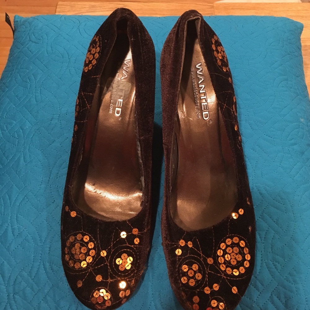 Brown velvet sequined wedges by Wanted, size 10.