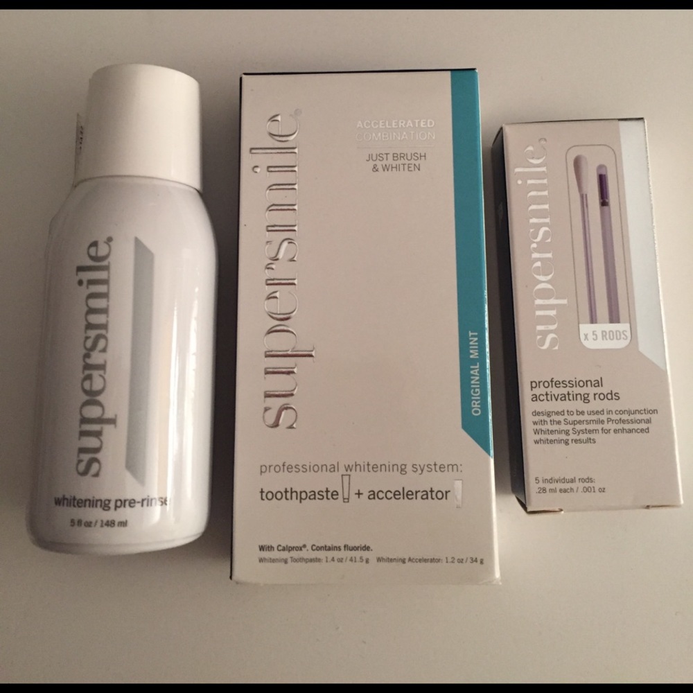 Supersmile toothpaste, activating rods and rinse
