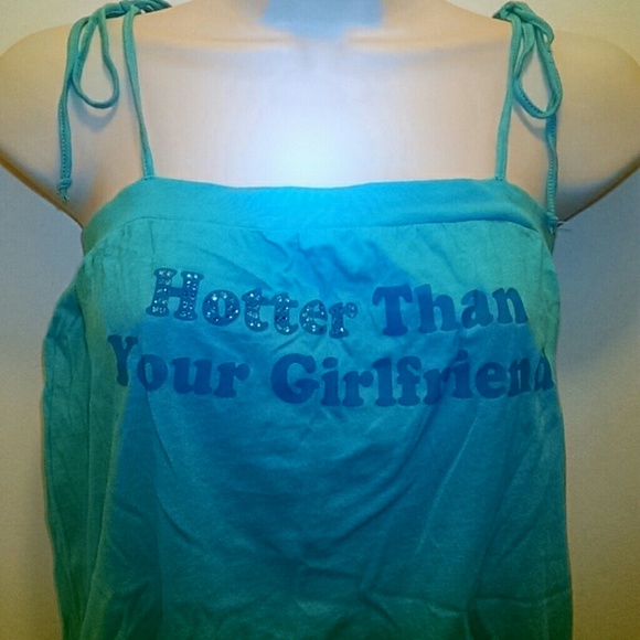 Guess jeans hotter than your girlfriend blue top - Picture 2 of 4