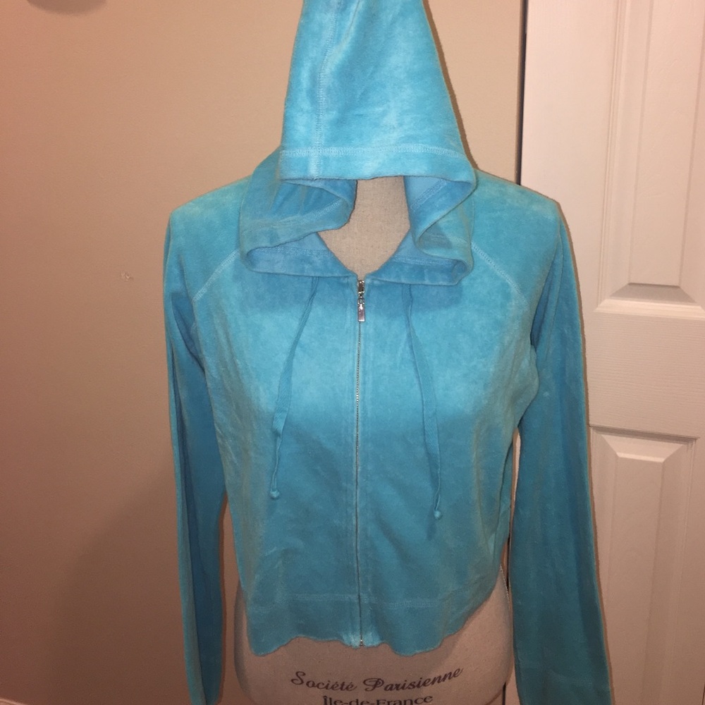 Victoria's Secret Aqua Terry Cropped Hoodie Jacket