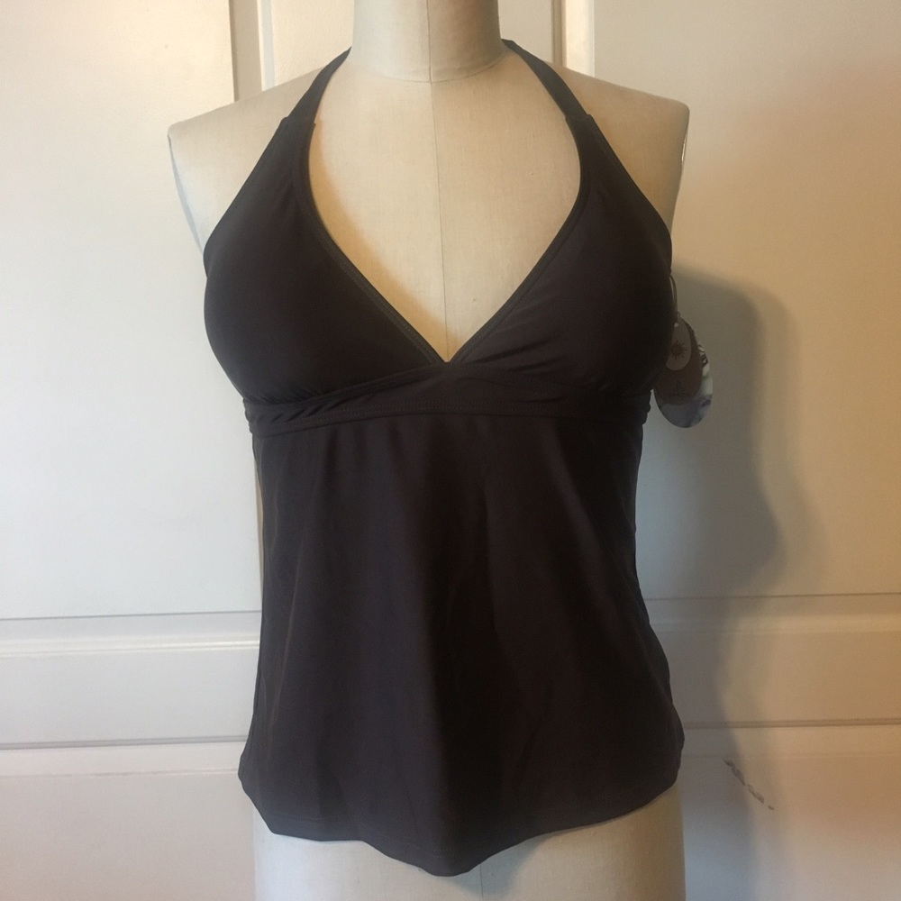 NWT PrAna Dark Brown Tankini Halter Swim Top