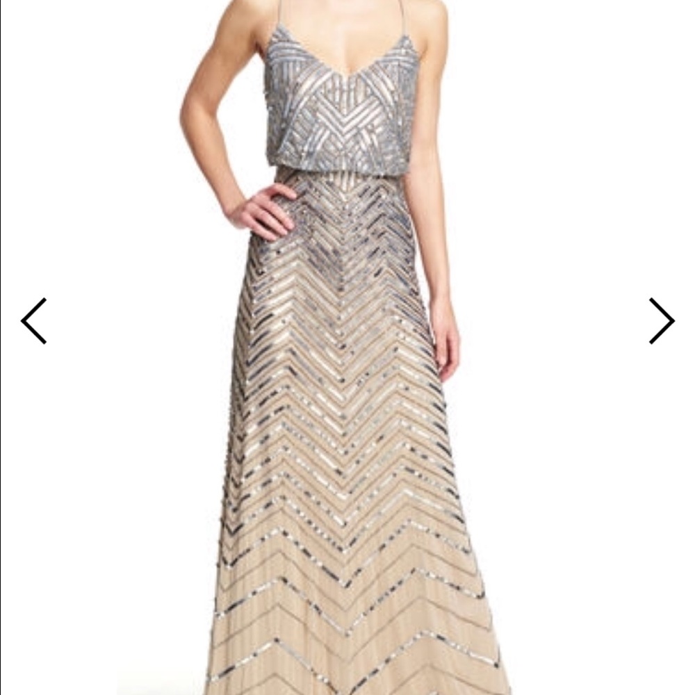 Adriana Papell Chevron Beaded Blouson Gown
