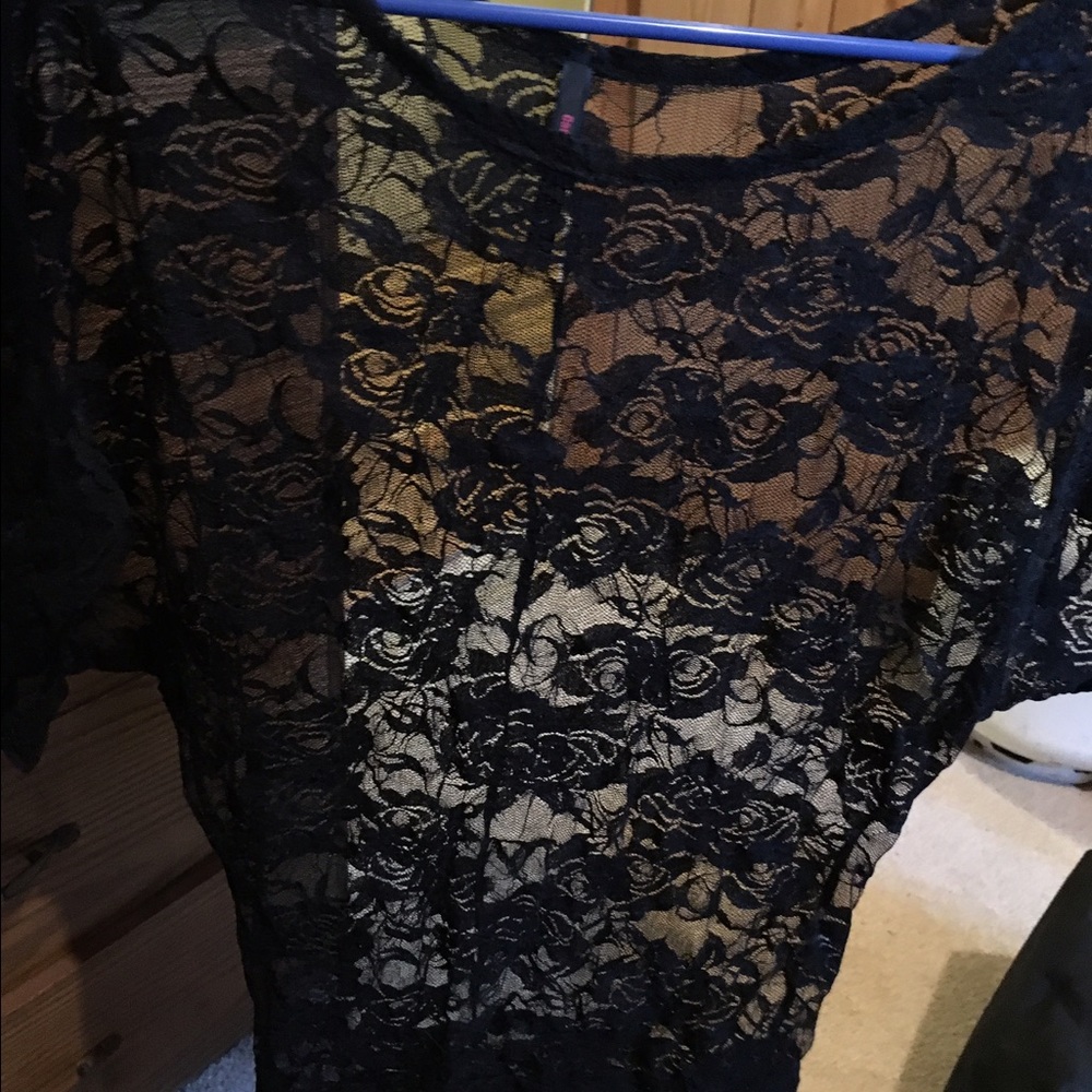 Lace see through black tshirt