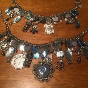 Necklace & bracelet set silver and blue angel