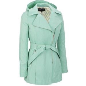 Black rivet mint green trench coat