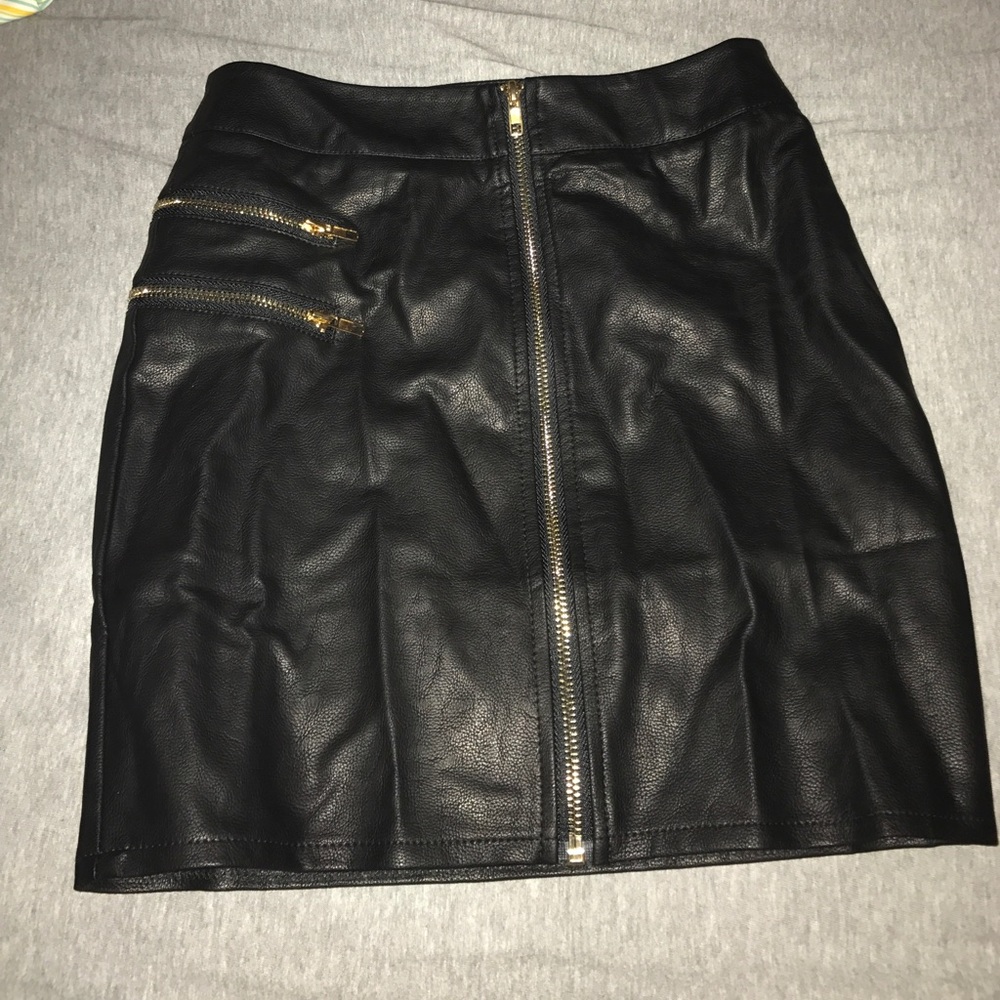 Black Faux Leather Zip Up Skirt