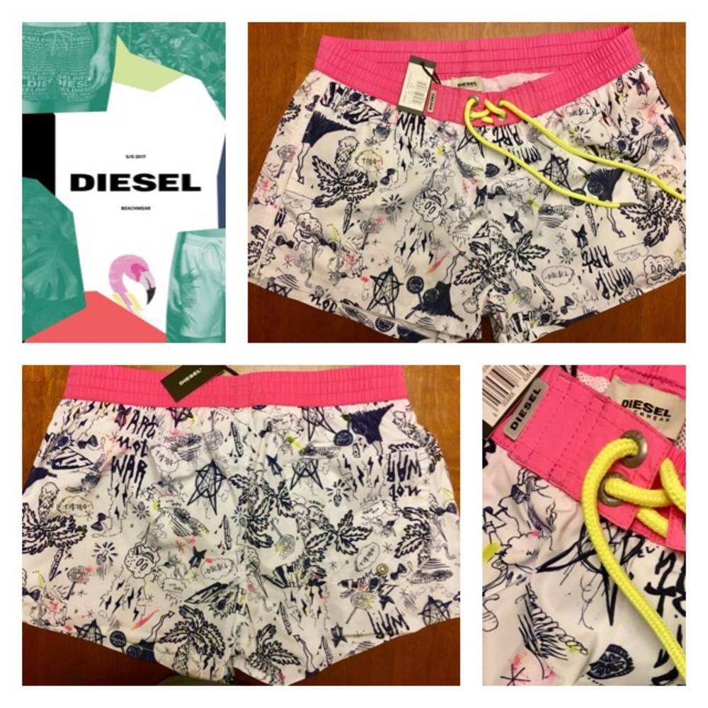Diesel Sandy Beach Shorts W/ Unique Allover Print