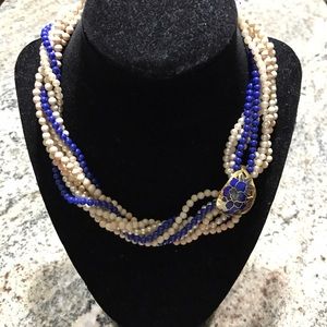 Vintage cloisonné twister necklace cobalt pearl