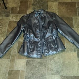 Dark silver fitted leather look jacket