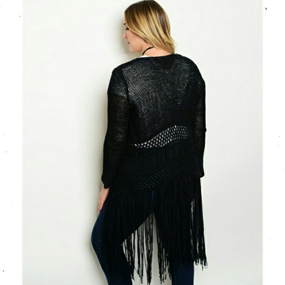 (Plus) Curvy Boho Black Fringe Open Cardi - Picture 2 of 2