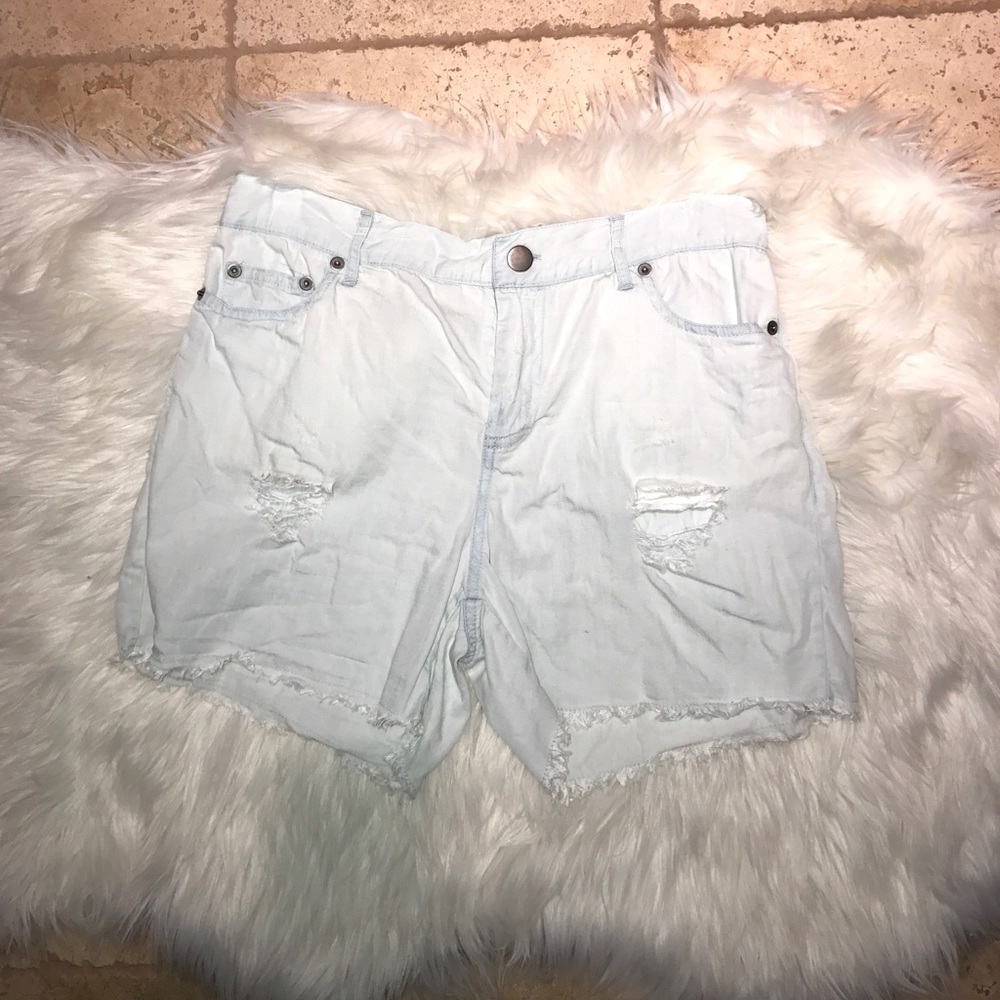 Distressed jean shorts
