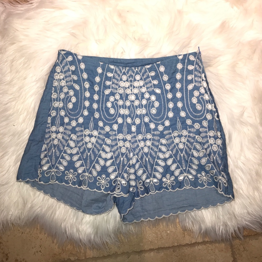 Crochet and jean high waisted shorts