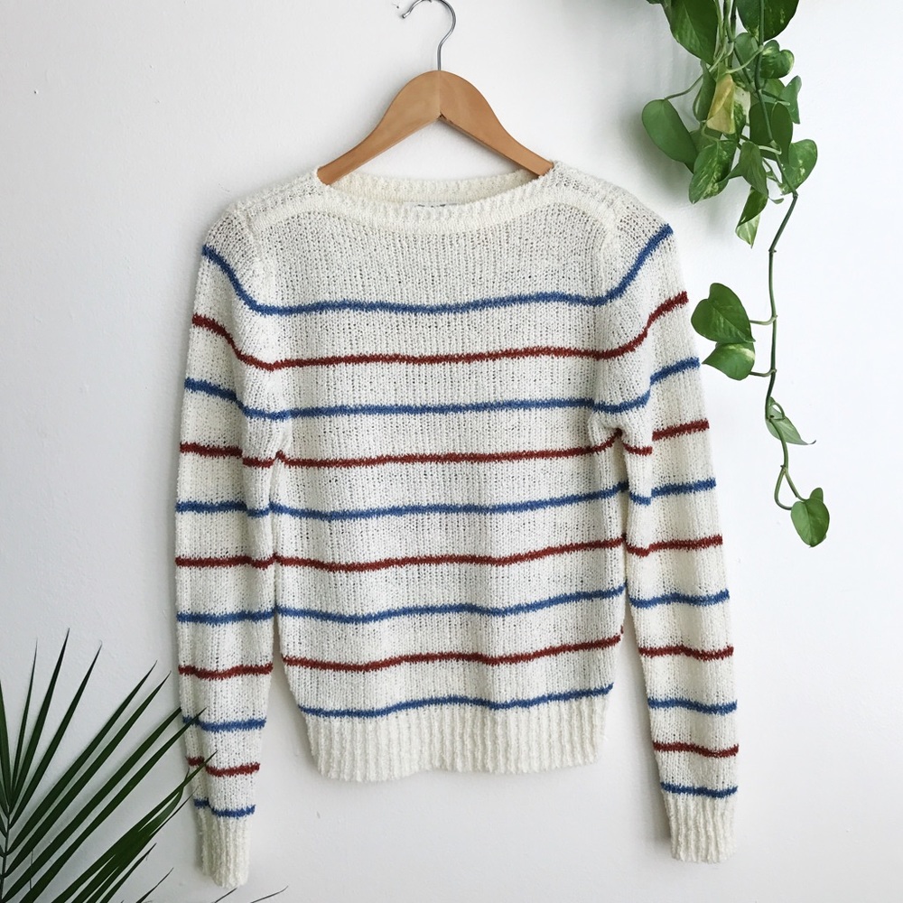 vintage Fuzzy Blue and Brown striped sweater