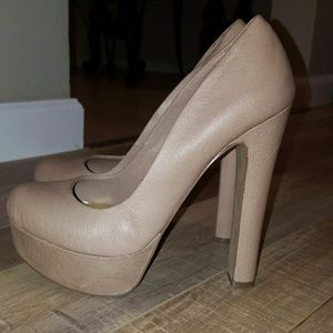 Genuine Leather Platform Pumps Chunky Heel in Nude