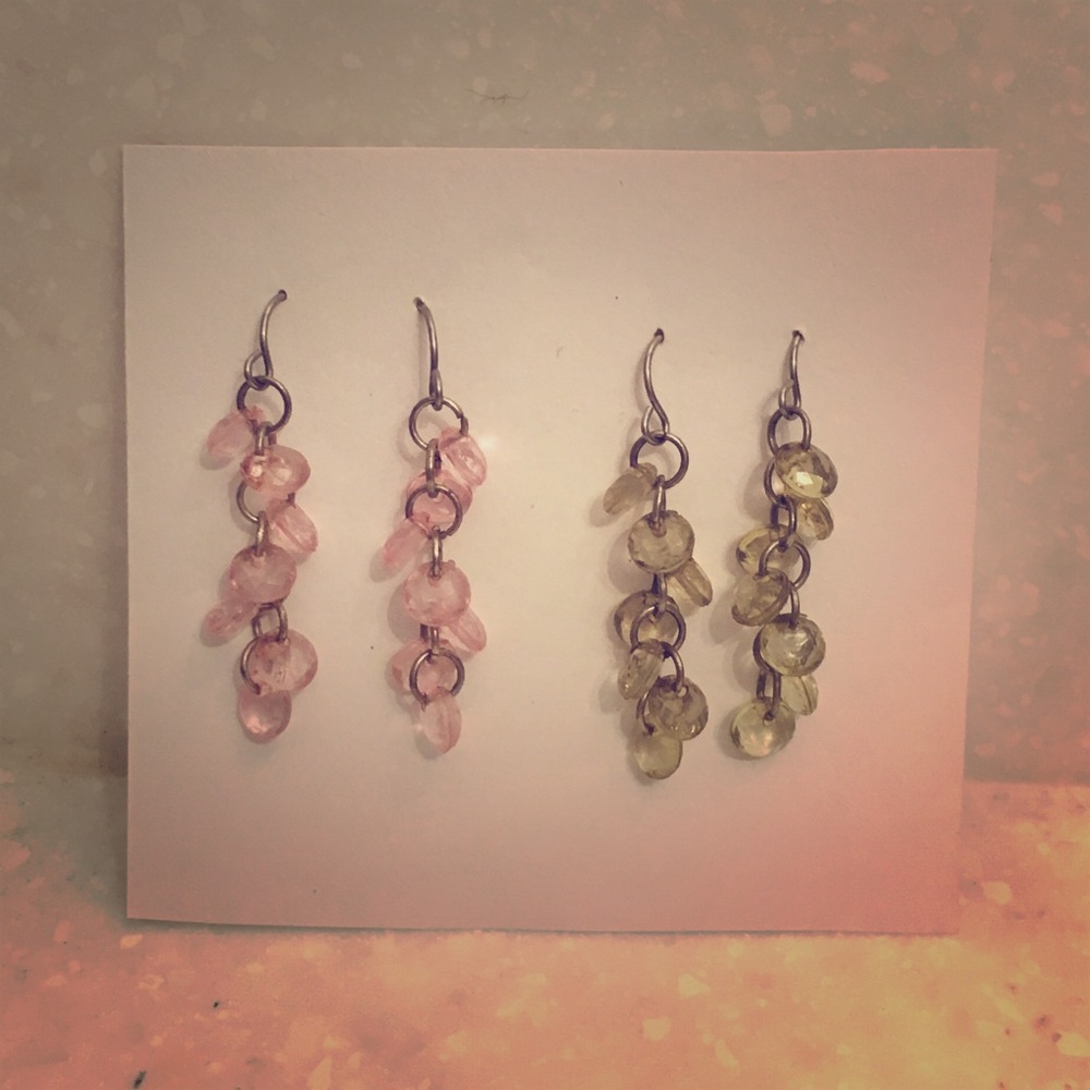Pink and green dangling earrings