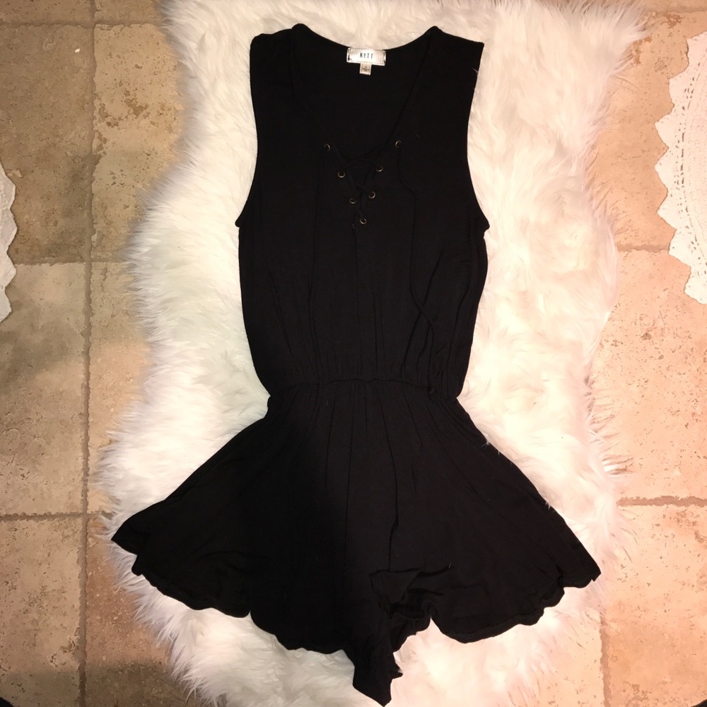 Black lace up romper