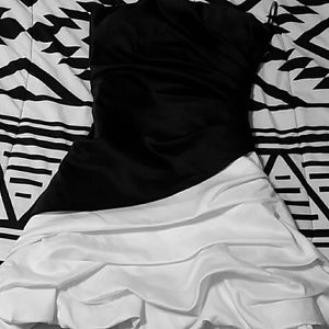 Short black and white strapless dress