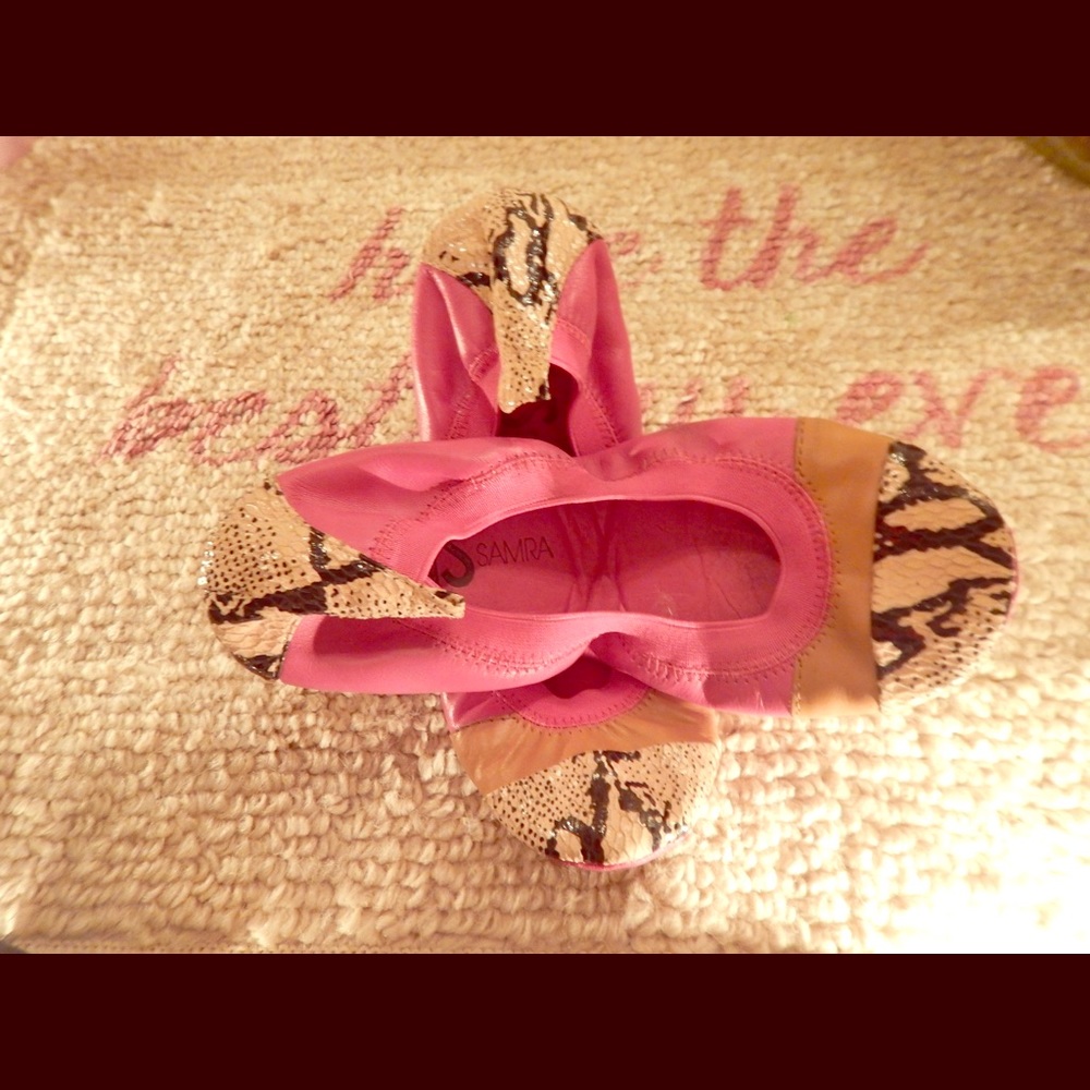 Yosi Samra fuchsia and snakeskin ballet flats