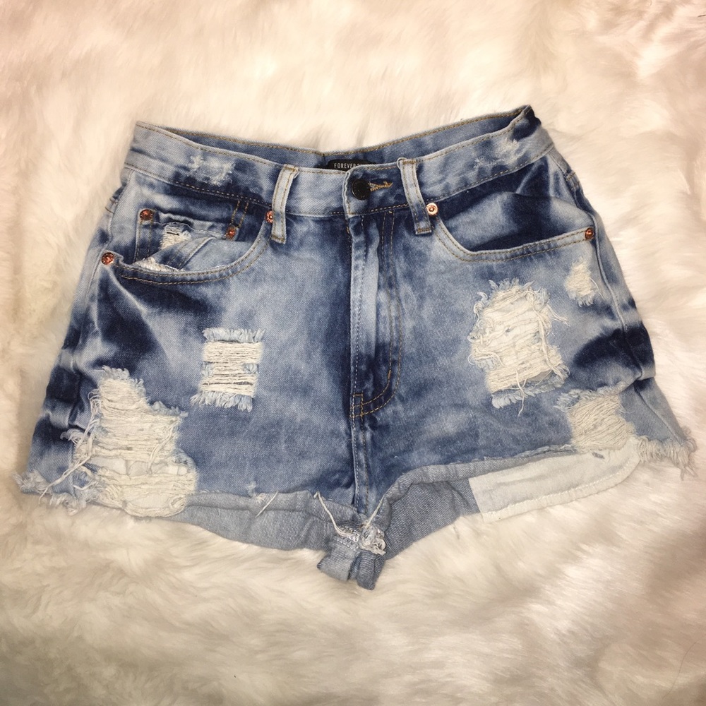 Denim high waisted shorts distressed with holes