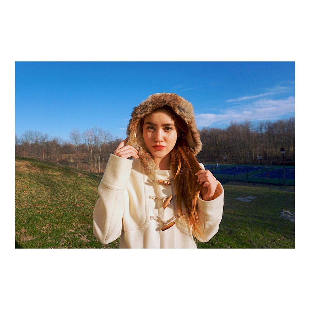 Cream long coat with hoodie