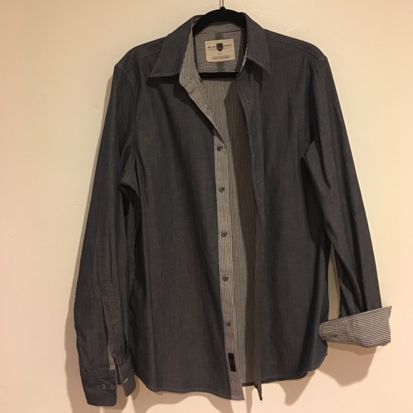 Men's Black Brown 1826 Navy Blue Dress Shirt - Picture 1 of 3