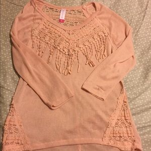 Lace fringe pink 3 quarter sleeve
