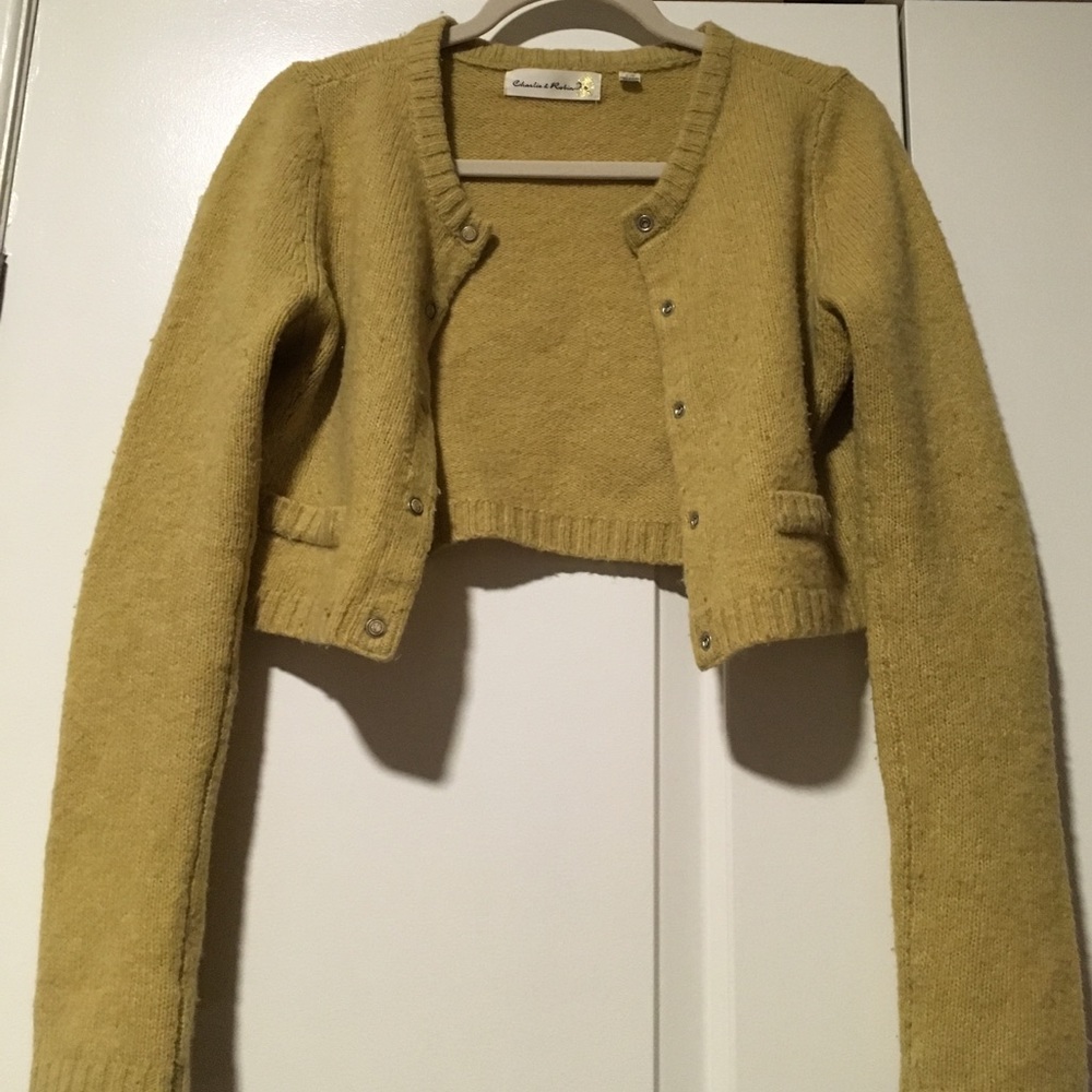 Anthropologie cropped green cardigan