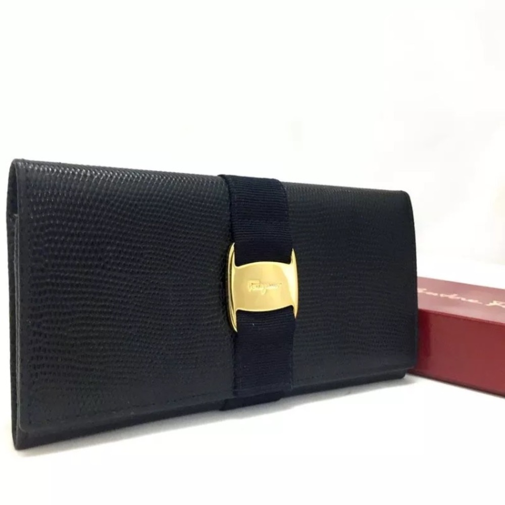Salvatore Ferragamo Vara Navy  Leather Wallet