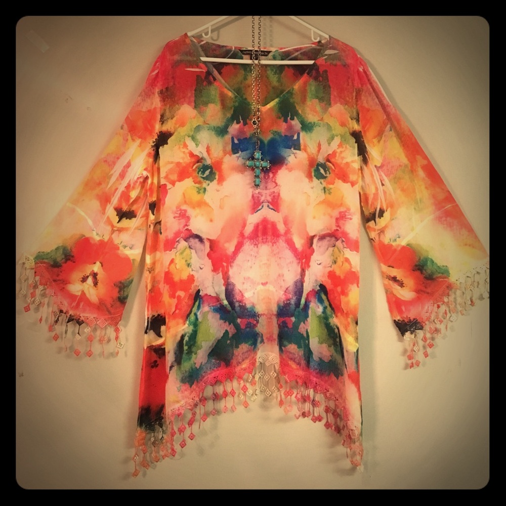 GORGEOUS SHEER TUNIC, SIZE: XL
