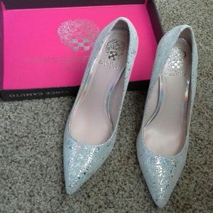 Vince Camuto silver speckled stilettos