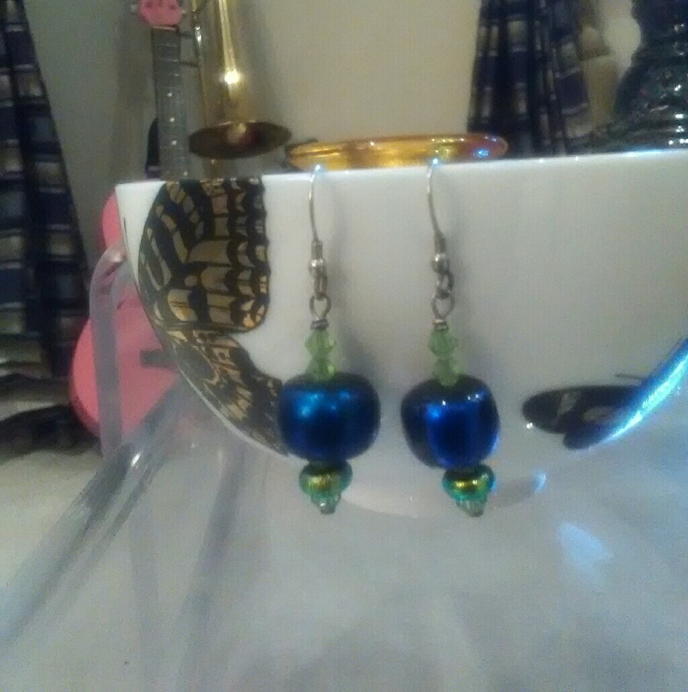 Blown glass sea blue and green handmade earnings