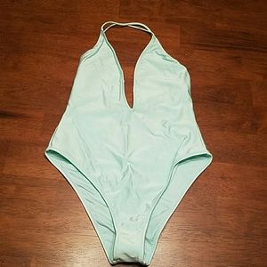Plunging halter one piece swimsuit