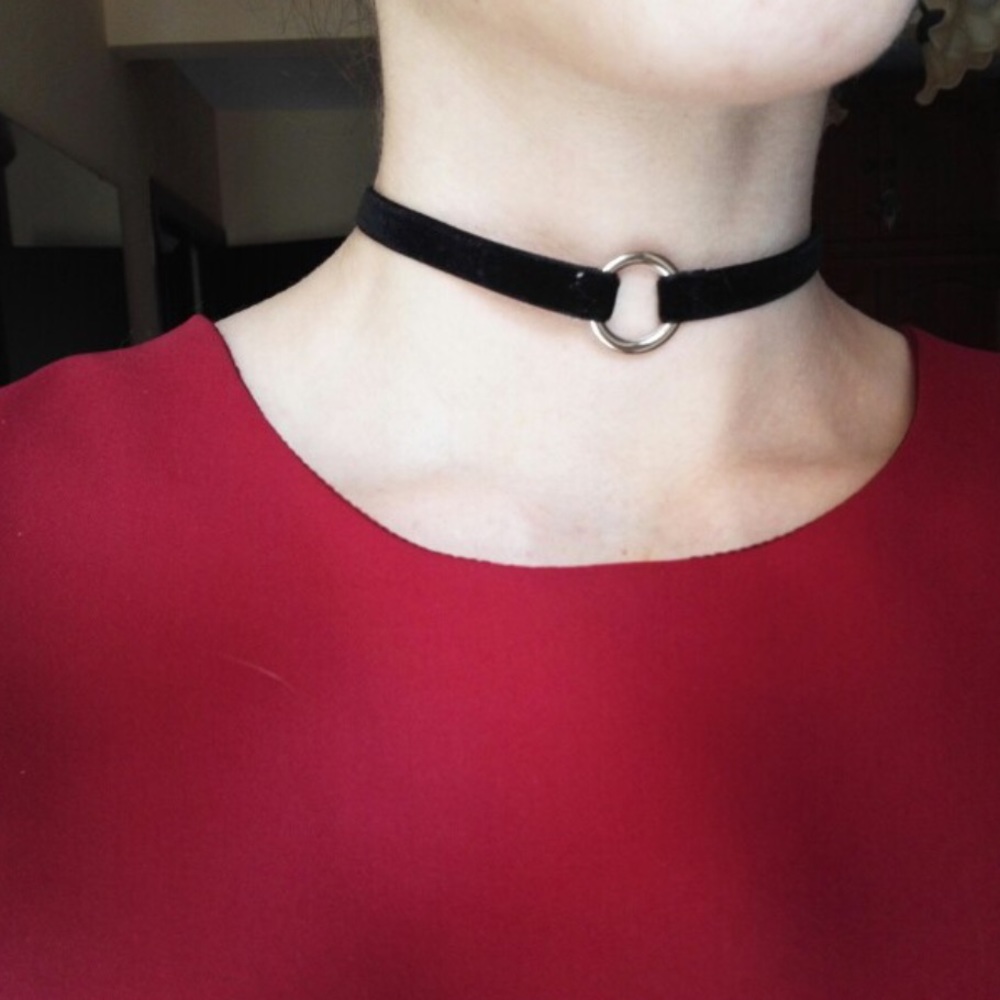 Black velvet choker with silver accents