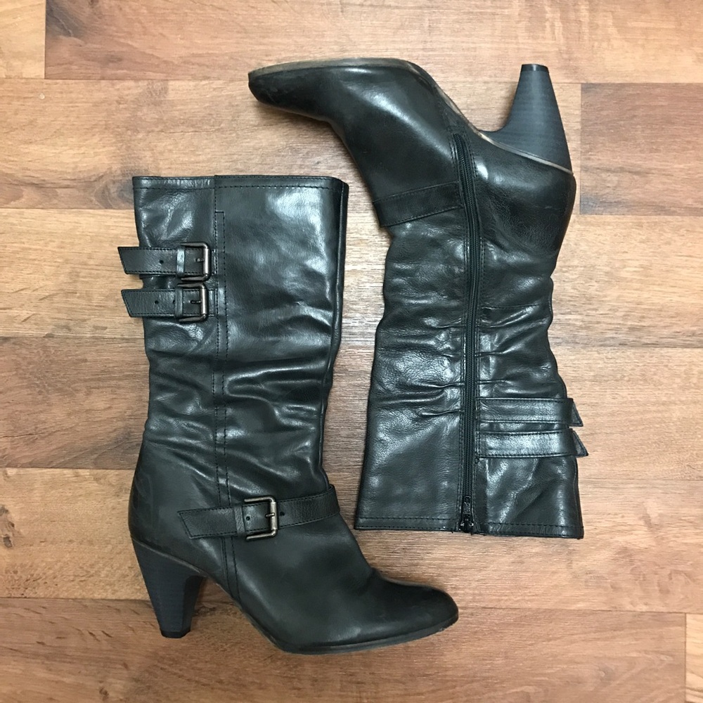 👢FIRM🎯 Leather Marble Black/Grey Boots Size 7 us