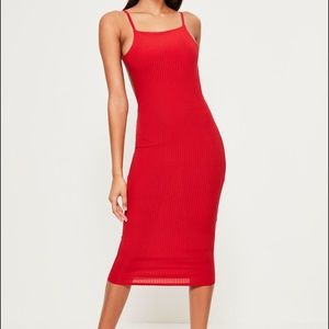 Missguided Red Ribbed Midi Dress
