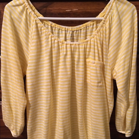 New York & Company Tops - NY&C 3/4 Yellow & White Striped Shirt Medium