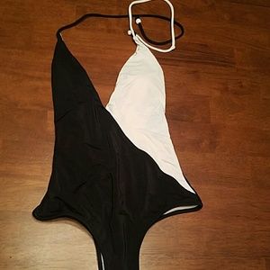 Plunging halter one peice swimsuit