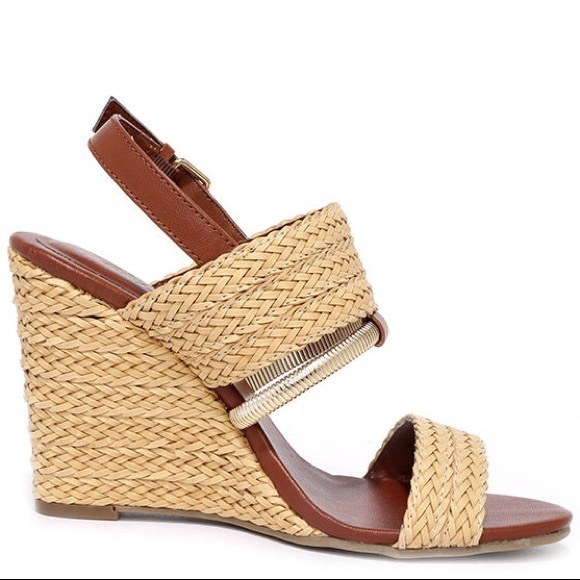 Woven Peep Toe Wedge Sandals - Picture 4 of 5