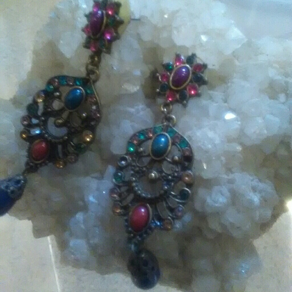 Multicolored Crystal and beaded jeweled earrings