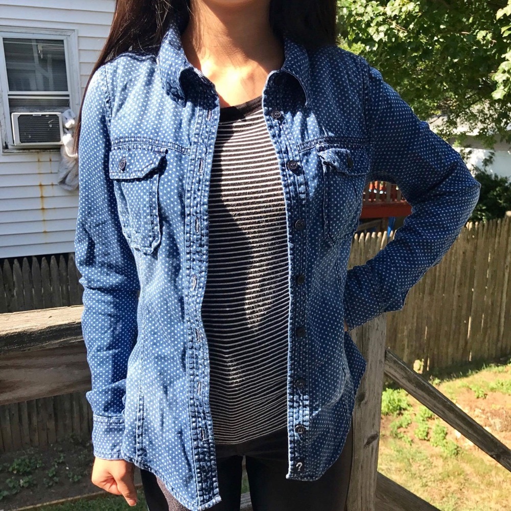 Guess Denim Polka Dot Button Down Shirt