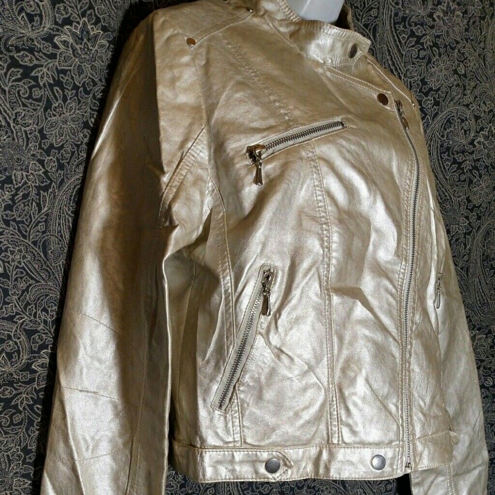 Faux leather metallic moto jacket collection B Lg