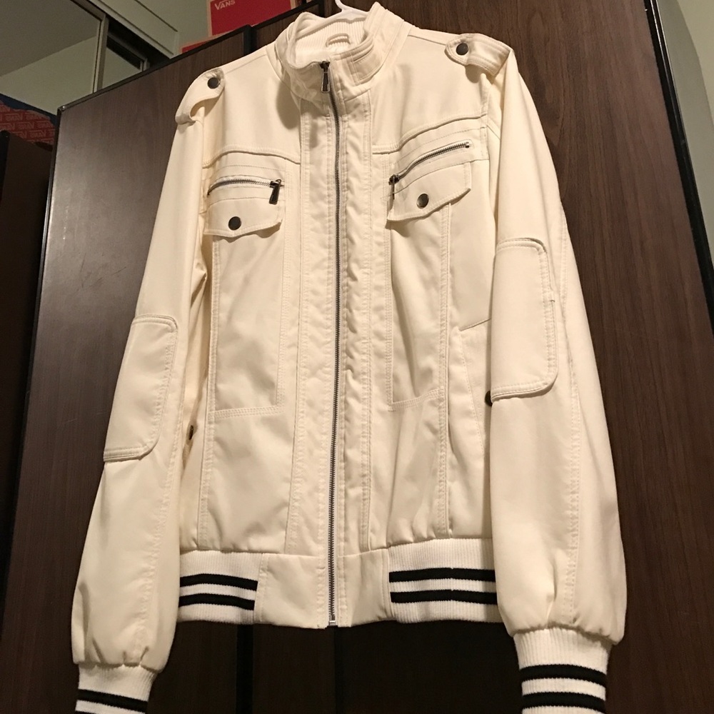 NWOT varsity/military/bomber faux leather jacket - Picture 4 of 4