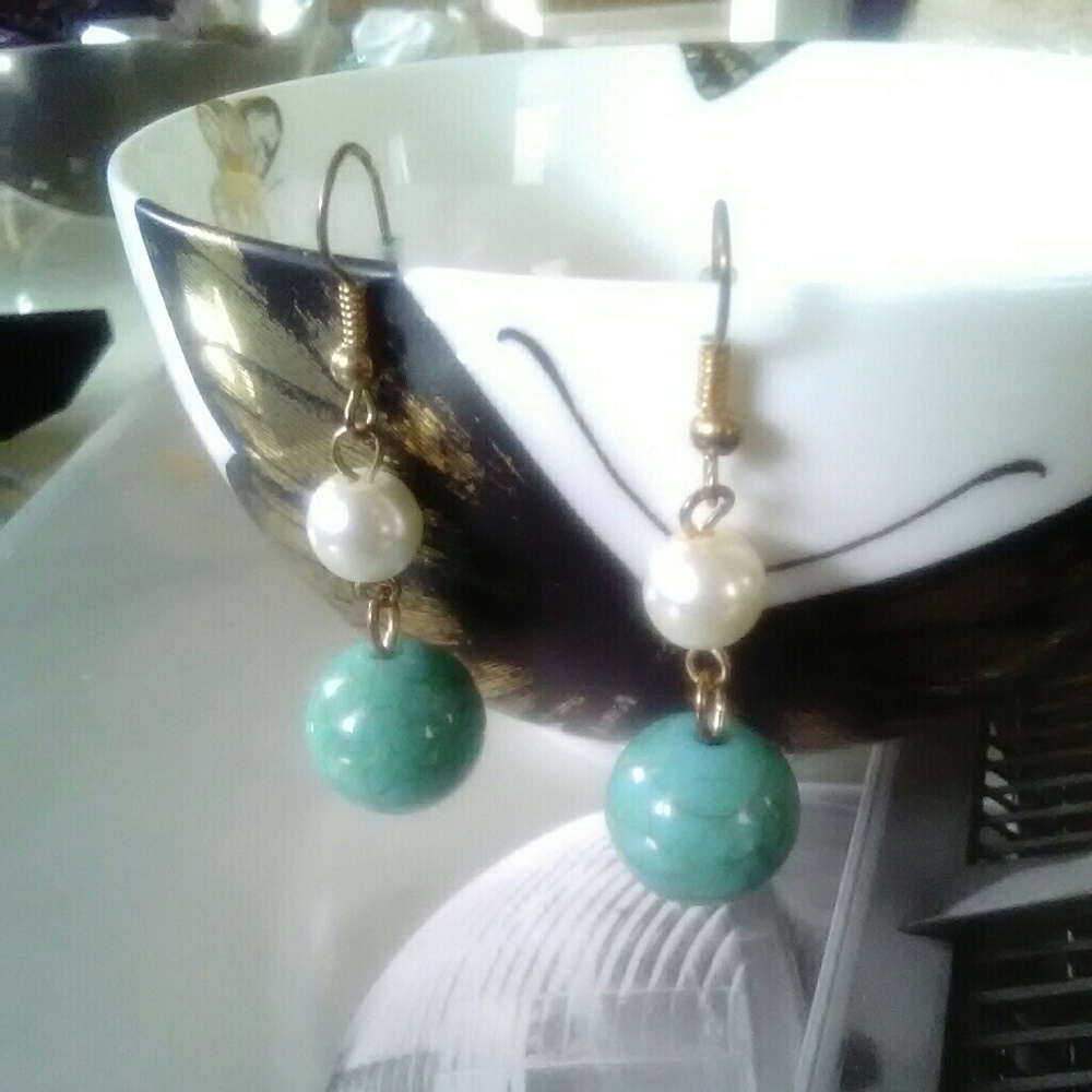 Faux turquoise and pearl earrings