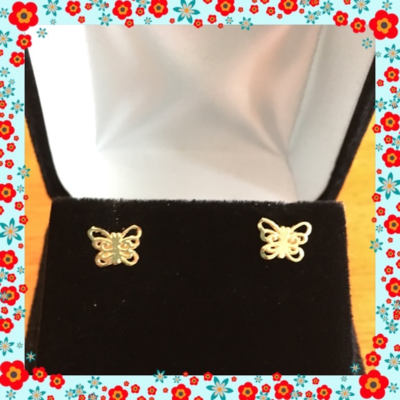 14K Yellow Gold Butterfly Earrings  Jewelry - 14K Yellow Gold Butterfly Baby Screwback Earrings
