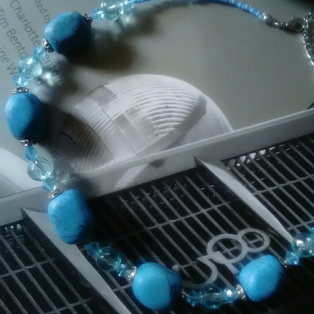 Faux turquoise and Crystal necklace