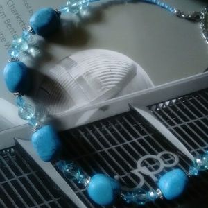 Faux turquoise and Crystal necklace