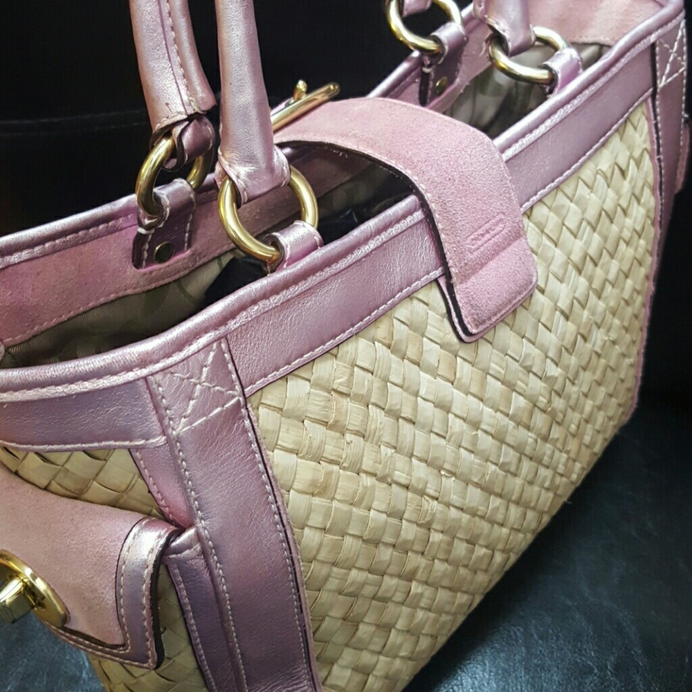 Coach Straw Leather Tote Bag - Picture 8 of 16